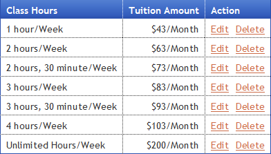 Tuition Fee Schedule